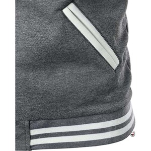 <b>Mens</b> Gray Varsity <b>Jacket</b> With <b>White</b> Sleeves Button Front Casual Baseball <b>Jacket</b> Autumn Wear Solid Color Turn-down Collar <b>Jackets</b> - Product Image 3