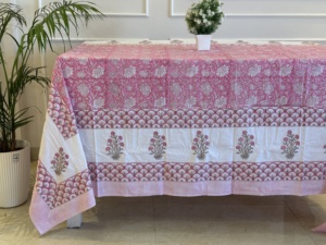 Mantel Clásico Floral de Algodón y Lino Hecho a Mano, Lavable, Decoración para el Hogar, Mantel con Patrón Rosa y Blanco, Cubierta para Mesa de Comedor - Product Image 3
