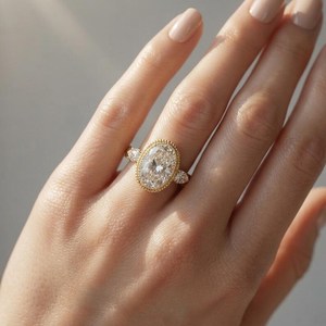 Bague Art Déco 3.00 carats en or massif 14K avec diamant ovale et trois pierres latérales en poire de diamant de laboratoire – Bijou parfait pour un cadeau à votre partenaire - Product Image 5