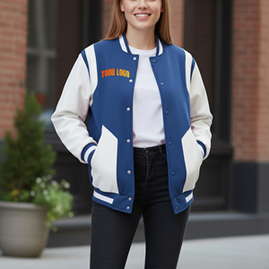Nouvelle veste pour femme à bouton unique, avec patch brodé en sherpa, respirante, courte, avec motif lettres, veste varsity pour femme - Product Image 3