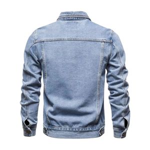 Veste en jean vintage bleu clair délavé pour homme, en pur coton, style camionneur, boutonnée, délavée, décontractée, col rabattu - Product Image 2