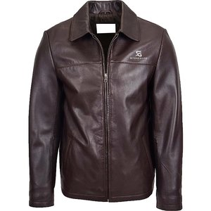 Veste en cuir pour homme, véritable peau de mouton, manteau d'hiver, coupe ajustée, style décontracté, bomber, style motard, couleur marron, poches zippées - Product Image 1