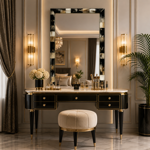 Miroir mural avec cadre en corne incrusté indien |   Miroir suspendu de style Art Déco |   Miroir décoratif de style farmhouse, nautique et plage, de qualité supérieure - Product Image 1