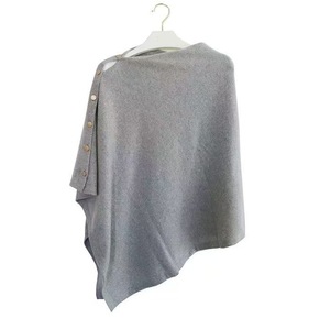 Black Knitted <b>Shawl</b> <b>Wrap</b> Button Front Pullover Scarf Asymmetrical Shoulder Cover for Women Autumn Winter - Product Image 4