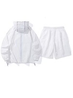 Veste coupe-vent unisexe blanche à capuche avec ensemble short, légère, résistante à l'eau, en polyester, pour l'été, vêtements de plein air, coupe ample