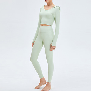 Ensemble de yoga léger pour femmes, tenue d'entraînement, vêtements de sport haut de gamme, ensemble de yoga extensible, ensemble de fitness sans couture, ensemble de yoga en gros - Product Image 1