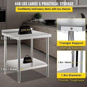Tavolo di preparazione in acciaio inox per la fabbricazione di cucina commerciale 30X24X35 pollici 440 libbre capacità di carico in metallo resistente cucina - Product Image 3