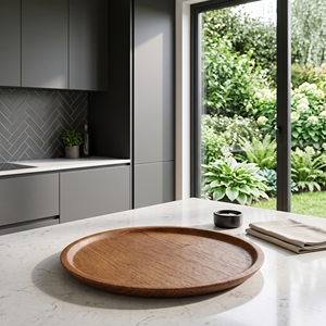 Plateau rond en teck massif de qualité alimentaire, fait main, ustensile de cuisine en bois, vaisselle de table balinaise haut de gamme - Product Image 2