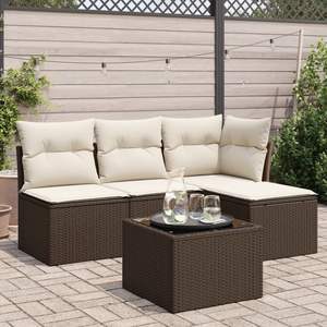 Conjunto de Sofá de Jardín de Ratán PE Marrón con Acero con Recubrimiento en Polvo y Vidrio Templado, Muebles de Exterior Premium - Product Image 1