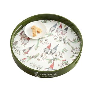 Vintage Eco-Friendly Round Lacquer Serving Tray with Custom Pattern for Daily Home <b>Decor</b> and Hotel Service - Product Image 3