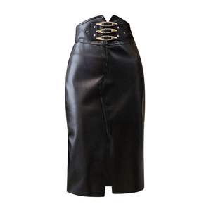 Nouvelle Collection : Mini-jupes décontractées en cuir véritable noir, taille régulière, respirantes et unies pour femmes - Product Image 1