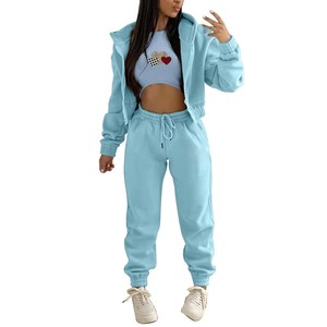 Conjunto Deportivo de Sudadera con Capucha para Mujer, Estilo Deportivo, 100% Algodón, Felpa, Traje Informal, Sudadera Corta con Capucha, 2 Piezas - Product Image 2