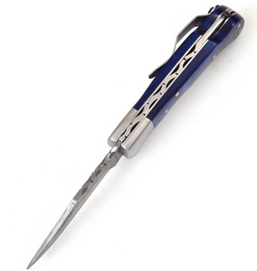 Cuchillo de bolsillo de acero de Damasco hecho a mano con mango de madera y funda de cuero fino, cuchillo de camping, cuchillo plegable - Product Image 4
