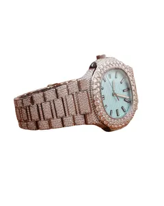 Montre de luxe pour homme en or blanc avec moissanite et diamant taille ronde, cadran à aiguilles, mouvement à quartz, étanche 10 bars - Product Image 2