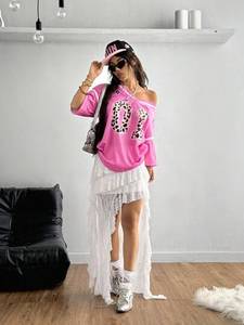 Pink Mesh Street Fashion American Football Jersey Women Loose Fit V Neck Leopard Number Graphic Breathable Polyester <b>Top</b> OEM - Product Image 3