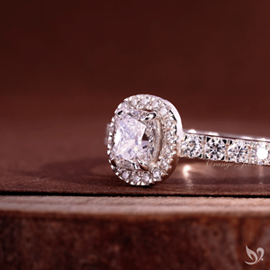 0.5CT Elongated <b>Cushion</b> Cut Lab Grown Diamond Halo <b>Ring</b> IGI Certified Pave Band 10K White Gold Engagement <b>Ring</b> - Product Image 2
