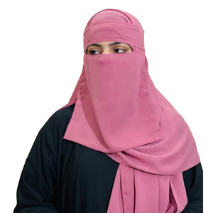 Niqab de color rosa sólido para mujeres musulmanas, velo facial de algodón transpirable y modesto para la oración, estilo de Oriente Medio, para todas las estaciones. - Product Image 1