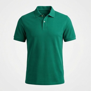 <b>Men's</b> <b>Green</b> Short Sleeve 100% Cotton Pique <b>Polo</b> <b>Shirt</b> Casual Breathable Regular Fit Solid Knitted Design - Product Image 1