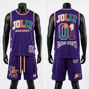 Premium 180 GSM breathable basketball jersey and shorts purple multicolor panel custom logo setlogo for men's <b>set</b> - Product Image 1