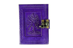 Handmade <b>Leather</b> Diary <b>Notebook</b> <b>A5</b> Size Sewing Binding Purple Color Tree Life Design Brass Lock Gift Edition - Product Image 2