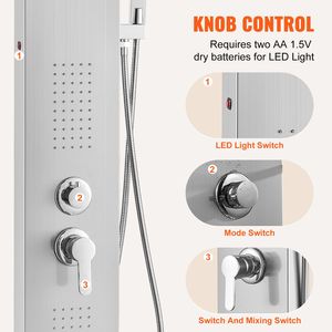 Sistema Doccia a Pioggia con 5 Modalità, Luci LED, 2 Getti Idromassaggio e Doccetta Manuale - Product Image 5