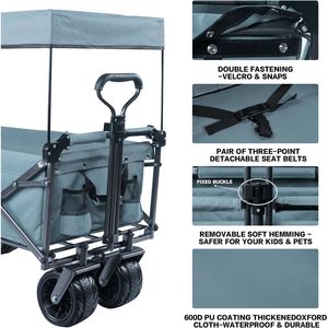Carrello Pieghevole da 140L con Freno per Ogni Terreno e Tettuccio Rimovibile per Campeggio - Product Image 5