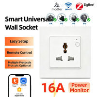 Prise murale intelligente 16A Wi-Fi/Zigbee/Matter avec contrôle de la consommation, compatible Tuya APP et commande vocale