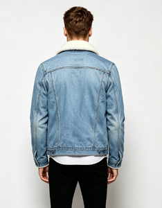 Men's Slim Fit Denim Jacket Vintage Casual <b>Stand</b> Collar Regular Sleeve Solid Color 100% Cotton Winter Wear Breathable Waterproof - Product Image 3