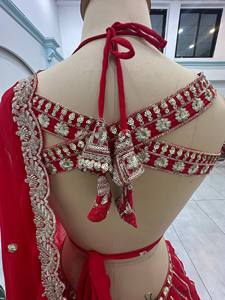 <b>Red</b> Embroidered <b>Sequins</b> Zari Lehenga Choli Dupatta Traditional Indian Wedding Wear for Women Floor-Length Sun Protection Quick - Product Image 4