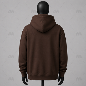 Sweat-shirt à capuche marron pour homme, couleur unie, poche avant avec logo, coupe ample, décontracté, pour l'automne, 100% coton, broderie 3D française - Product Image 6