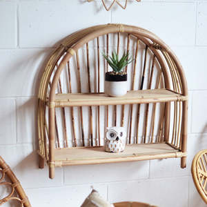 Étagère murale en rotin naturel écologique, arquée, à 2 niveaux, présentoir fait main en osier, organisateur de décoration intérieure pour salon, vente en gros - Product Image 4