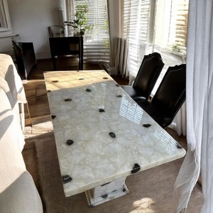 Plateau de table en agate blanche et noire | Plateau de table de réunion en agate | Table de salon en agate | Plateau de table décoratif en agate pour la maison - Product Image 1