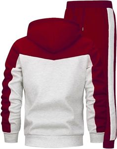 Men's Orange White Color Block Tracksuit <b>Hooded</b> Full <b>Zip</b> Jacket Matching Pants Casual Sportswear Autumn Wear - Product Image 6