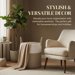 ตะกร้าผ้าทรงกลมแบบพับได้ MORE TEXTILES 60 ลิตร รุ่น Modern Eco-Friendly ทำจากเชือกฝ้าย สีน้ำตาล พร้อมหูหิ้วเสริมความแข็งแรง - Product Image 6
