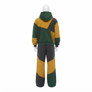 Ensemble de survêtement en molleton pour homme, couleur vert moutarde et gris, veste zippée et pantalon large, streetwear personnalisé, vêtements de sport - Product Image 4