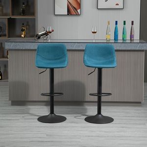 Set of 2 Comfortable Blue Padded Swivel Bar <b>Stools</b> <b>with</b> Chrome Base Metal Frame Adjustable <b>Back</b> for Home Bar Kitchen Counter - Product Image 2