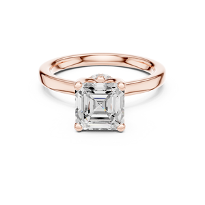 Anillo clásico con corte Asscher, halo de diamantes cultivados en laboratorio, oro rosa de 14k, joyería certificada GRA para bodas, fiestas y aniversarios. - Product Image 3