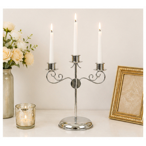 Wholesale 3 Arm Metal Candelabra Silver Candlestick <b>Stand</b> Elegant Style Taper Candle Holder for Wedding and Table Decoration - Product Image 2