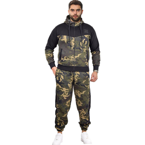 Men's <b>Camouflage</b> Color Block Zip Up Hooded <b>Tracksuit</b> Set Casual 2 Piece Outfit Leisurewear <b>Tracksuits</b> - Product Image 1