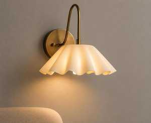 Modern Brass Wall Sconce With White Ruffled Shade Indoor Lighting Fixture For Bedroom Home Decor - Product Image 2