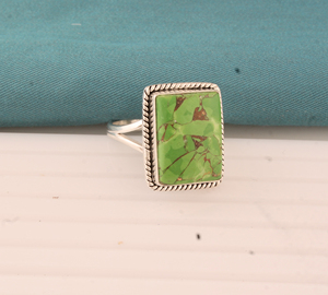 Wholesale Shree Jaipur <b>Silver</b> Women's Classic Engagement Rectangular Lime Green Turquoise 925 <b>Sterling</b> <b>Silver</b> Rope <b>Wire</b> Ring - Product Image 2