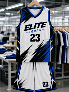Uniforme de Baloncesto Profesional Elite Squad con Gráficos Abstractos Audaces en Blanco, Negro y Azul, Tela Ligera de Alto Rendimiento para Partidos - Product Image 5