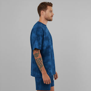 Custom Design Men's Tie Dye Cotton T-Shirt Set Crew Neck Style Short Sleeves Casual Summer Wear Blue Knitted Fabric t-shirt Set. - Product Image 5