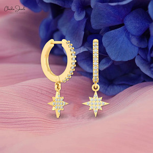 Aros con Diseño de Estrella del Norte 2026, Oro Sólido de 14k, Diamantes G-H de 0.31CTW, Joyería Fina para Mujer - Product Image 1