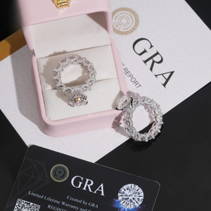 แหวนมอสซาไนต์ทรงกรงเล็บ ได้รับการรับรองจาก GRA ชุบทองคำขาวบนเงินแท้ 925 ประดับพลอยสไตล์ฮิปฮอป สำหรับผู้ชายและผู้หญิง - Product Image 6