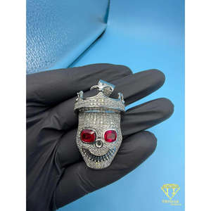 จี้รูปมงกุฎหัวกะโหลกประดับเพชรโมอิสซาไนต์สีแดง ทำจากเงินแท้ 925 สไตล์ฮิปฮอป - Product Image 6