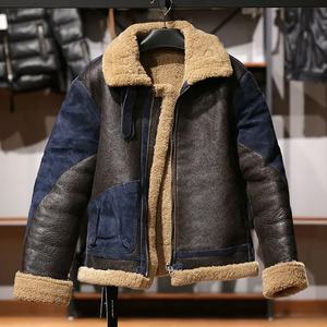 Manteau d'hiver à la mode à la mode-fourrure de mouton-vol en peau de mouton-hommes revers cuir de cheval vintage-streetwear veste chauffée thermique - Product Image 2