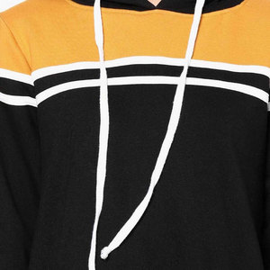 Robe sweat-shirt à capuche pour femmes, à manches longues, avec cordon de serrage et poches, tenue décontractée d'automne, noir et moutarde - Product Image 6