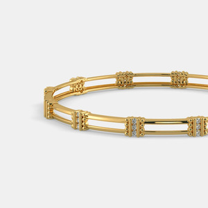 Double Rail <b>Beaded</b> Station <b>Gold</b> Bangle with Round Lab Grown Diamonds - Product Image 2