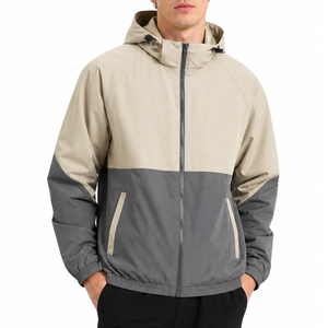 Veste coupe-vent décontractée pour homme, best-seller, design color block, fermeture éclair, gris beige, vêtements d'hiver haut de gamme - Product Image 1
